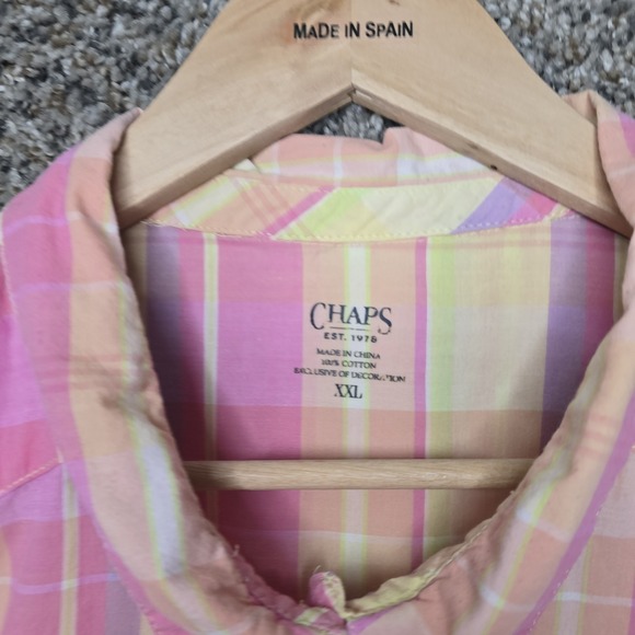 Chaps Sleep Shirt Womens XXL 2XL Pink Plaid Button Up Collared Cotton Lounge - Picture 6 of 7